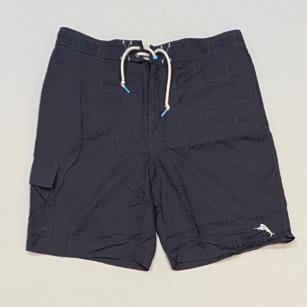 Tommy Bahama Men's Navy Blue Checkered Board Shorts Cargo Swim Trunks Large
